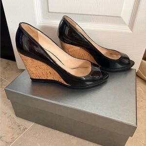 Prada Black Wedge Peep Toe Shoes